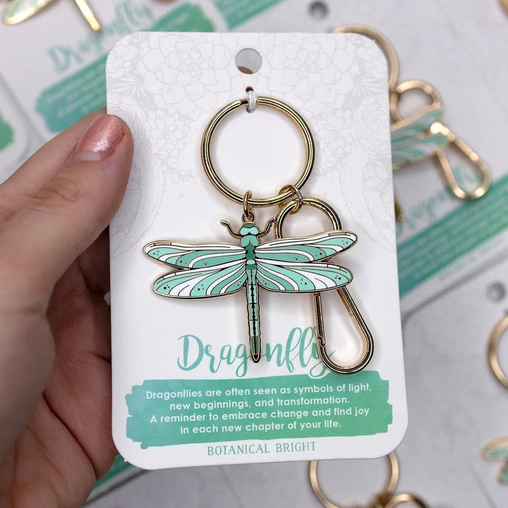 Dragonfly Enamel Keychain with Key Clip -‎ Gold Plated Insect & Nature Accessory